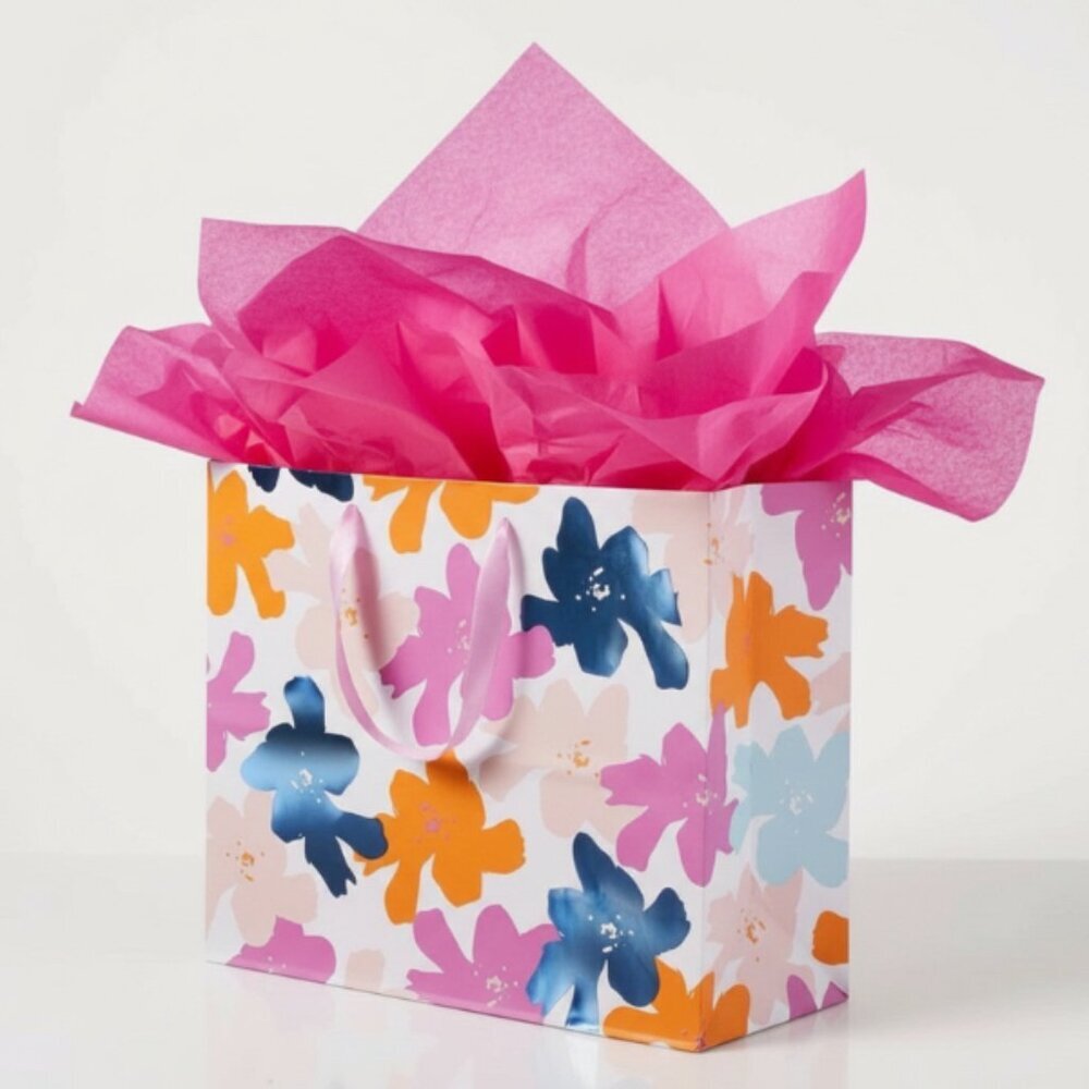 Pack of 4 Large Floral Gift Bags Multicolor Sturdy Paper 12.75” x 10” x 5”
